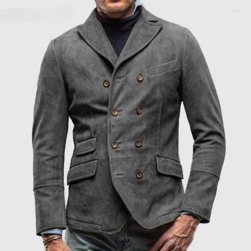 Männer Jacken 2024 Frühling Herren Vintage Einfarbig Langarm Zweireiher Revers Mantel Männer Mode Outfits Winter Outdoor Oberbekleidung