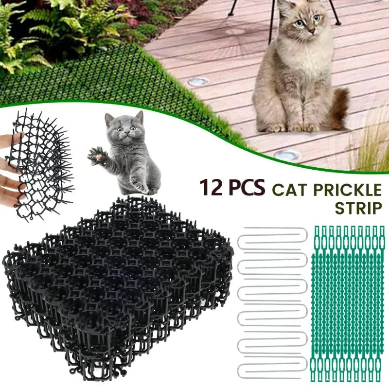 Porte-chats 12 pièces tapis d'épine jardin Anti-chat chien répulsif protège les plantes intérieur extérieur dispositifs de dissuasion maison