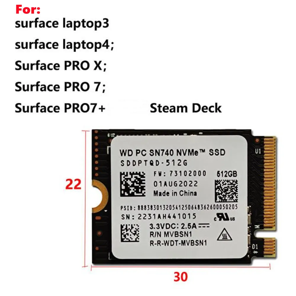 WD SN740 1TB 2TB M.2 2230 NVMe PCIe 4.0x4 SSD for Microsoft