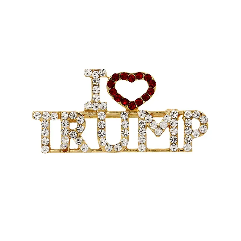 Party Favor Unique Design Trump Rhinestone Brooches for Women Red Heart Letter Coat Dress Jewelry