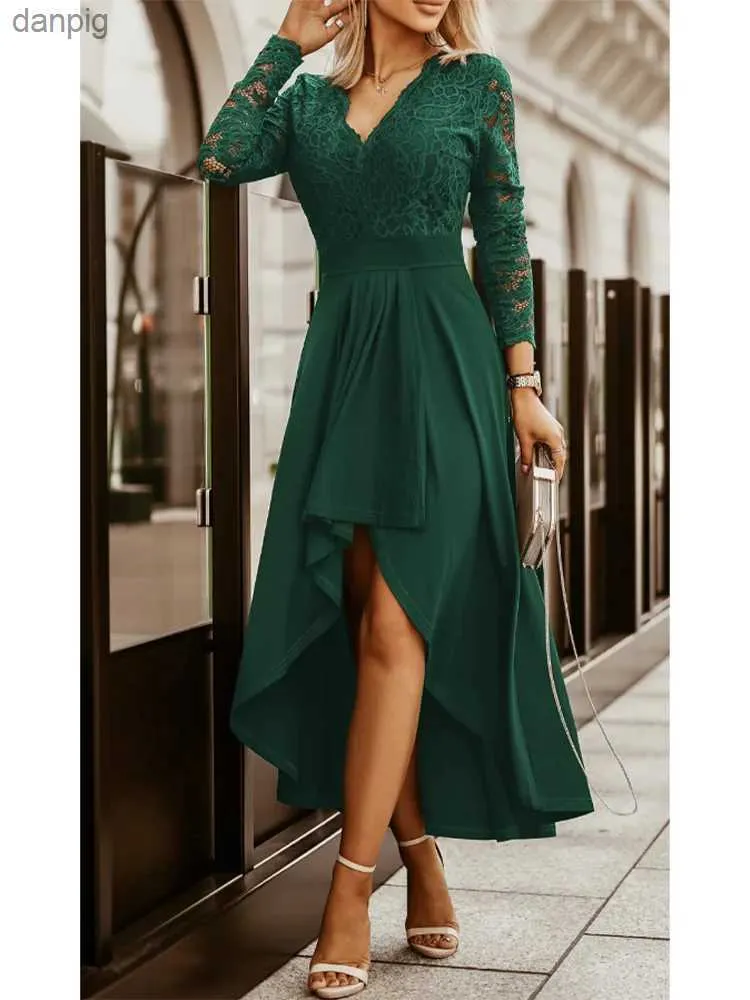 Sexy V-Neck Lace Irregular Evening Dress Sexy V-Neck Lace Irregular Evening Dress