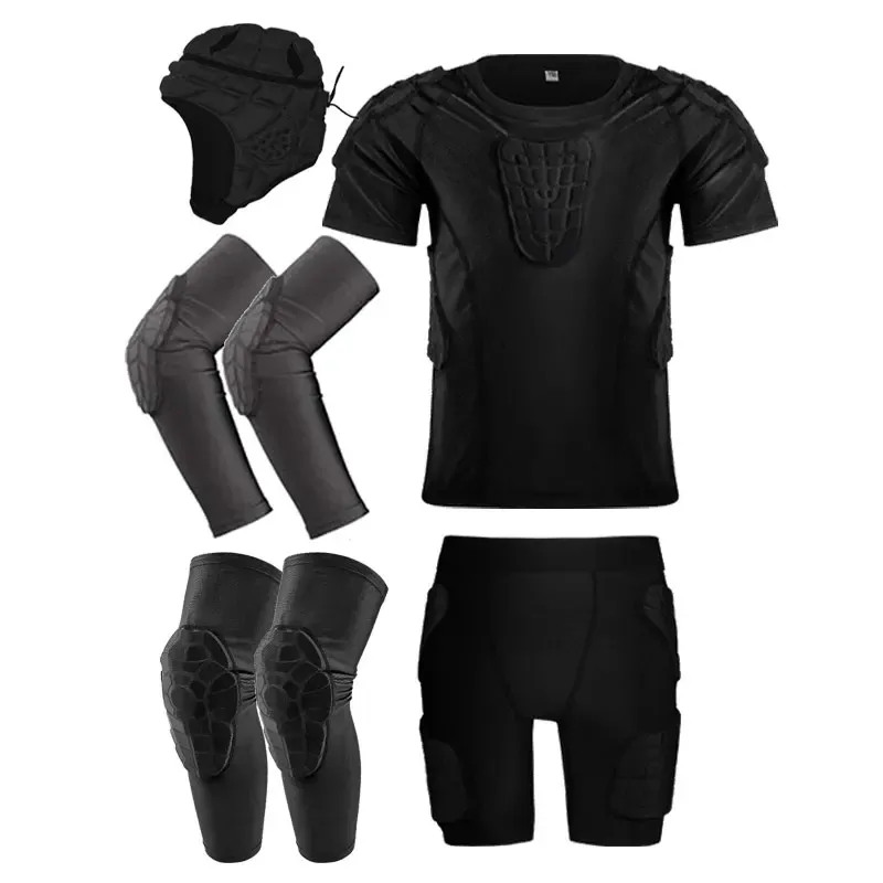 Sets/Pakken Kindervoetbal Doelman Compressie-T-shirt Uniform Gewatteerd Zwart Voetbalshirt Voor Fiets Honkbal Shorts Broekpak Kinderen