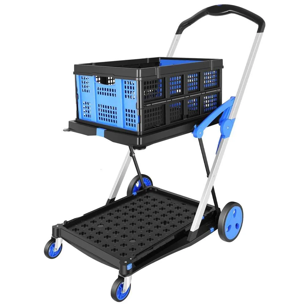 Opvouwbare gereedschapswagen Multifunctioneel Functioneel opvouwbare winkelwagentjes 2-laags met manden Carrito para Supermercado con Ruedas