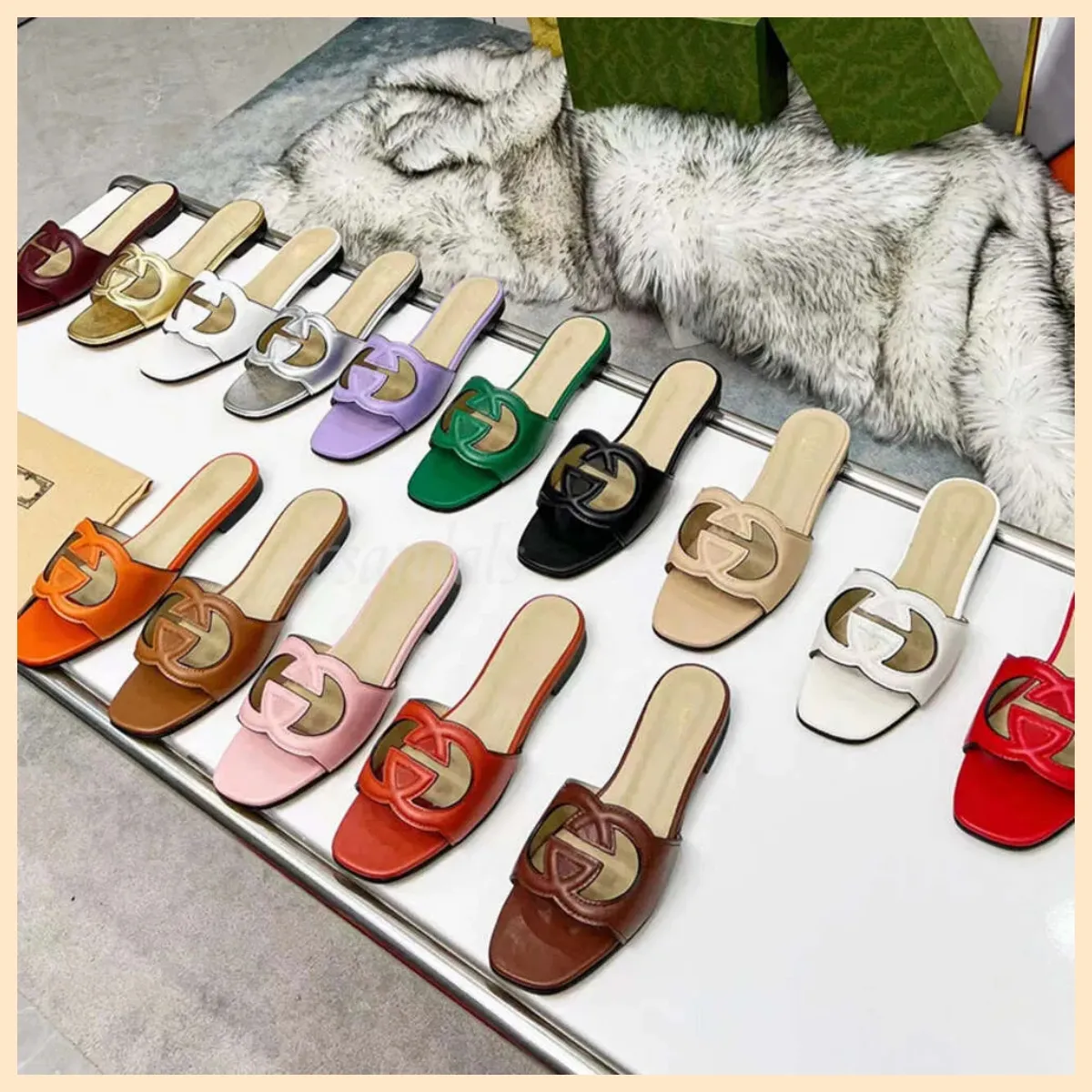 Womens summer slipper slides Ladies Slippers Real leather Brand Designer Sandals Flat Heel brand Versatile Leather luxury Casual Comfort Flip Flop Size 12 35-43