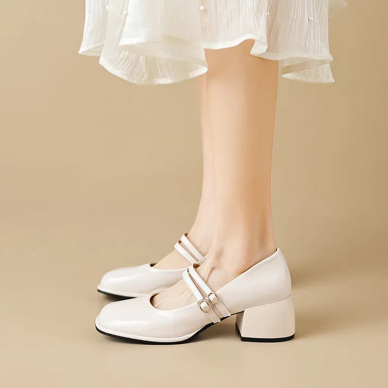 Pumps 2023 spring women's shoes ladies high heels Casual Mary Janes white square toe design career and commuting Korean style 4143