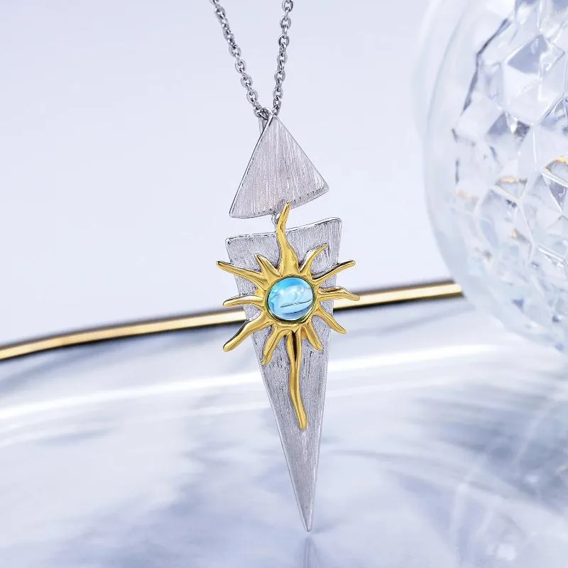 Marque véritable luxe vrais bijoux concepteur naturel améthyste topaze pendentif 925 en argent Sterling soleil déesse collier petit Design S