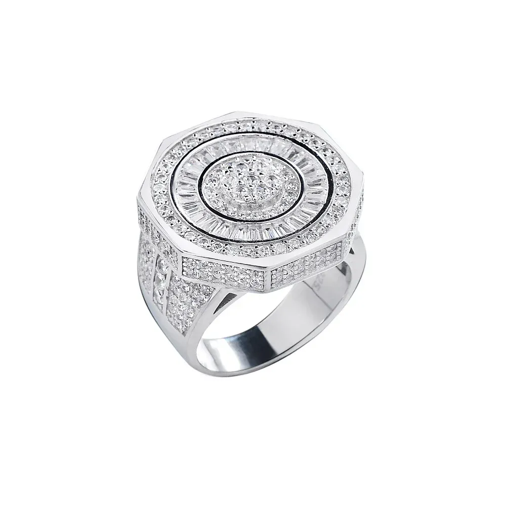 Anneaux Jewe S925 White Gold Tsquare CZ Iced Out Ring