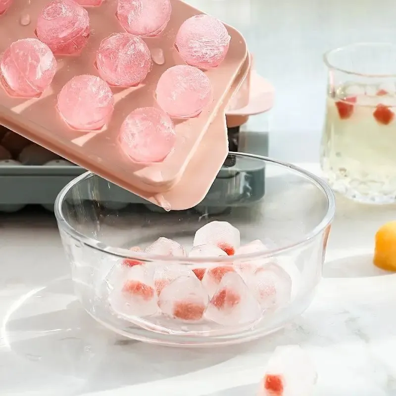 2024 3D Runde Eiswürfelschale mit Deckel Plastik Diamantstil Eisform Kühlschrank Sphärische DIY Formen Eisballhersteller Küchenwerkzeuge