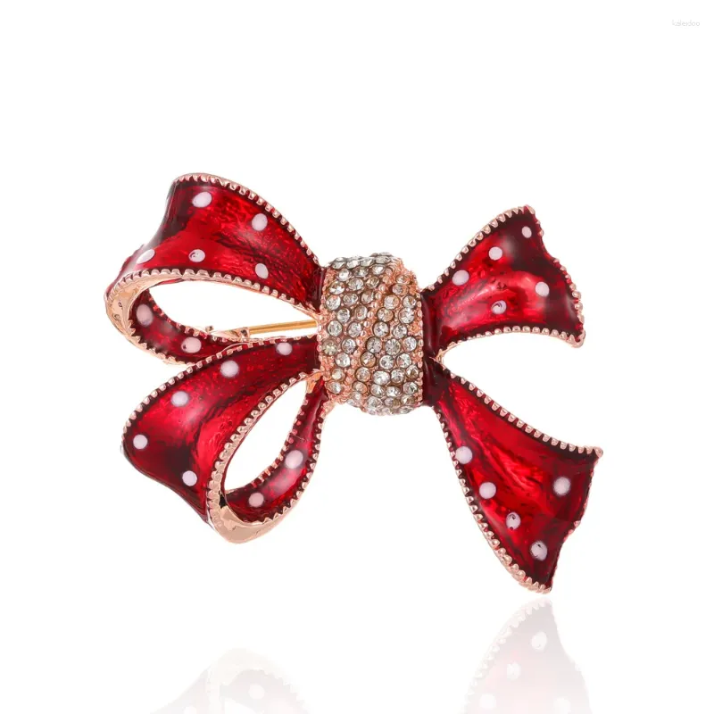 Brooches Red Ribbon Rhinestone For Women Elegant Enameled Casual Party Office Brooch Pin Christmas Gift Fashion Jewelry