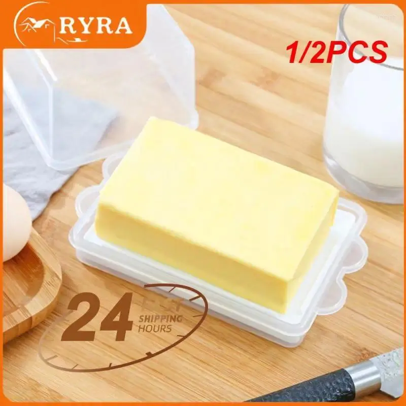 Garrafas de armazenamento 1/2pcs Bandeja de suporte de caixa de prato de manteiga com tampa e faca placa de queijo servidor mais nítido recipiente de plástico transparente cozinha