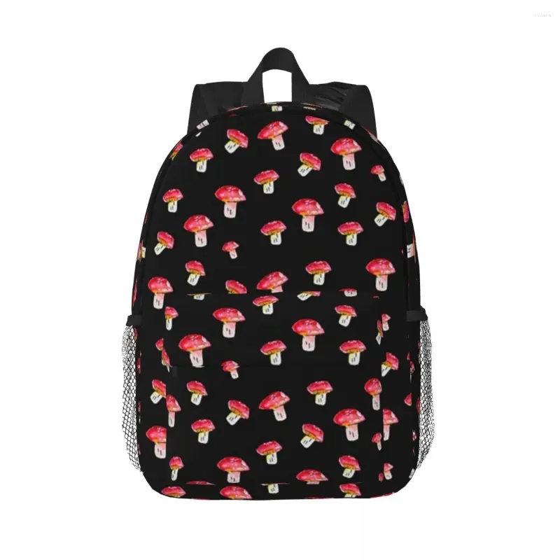 Grzyby plecakowe na czarnym - Gouache Boys Girls Bookbag Casual Studenci Torby szkolne Travel RucksAcka Bag na ramię duża pojemność