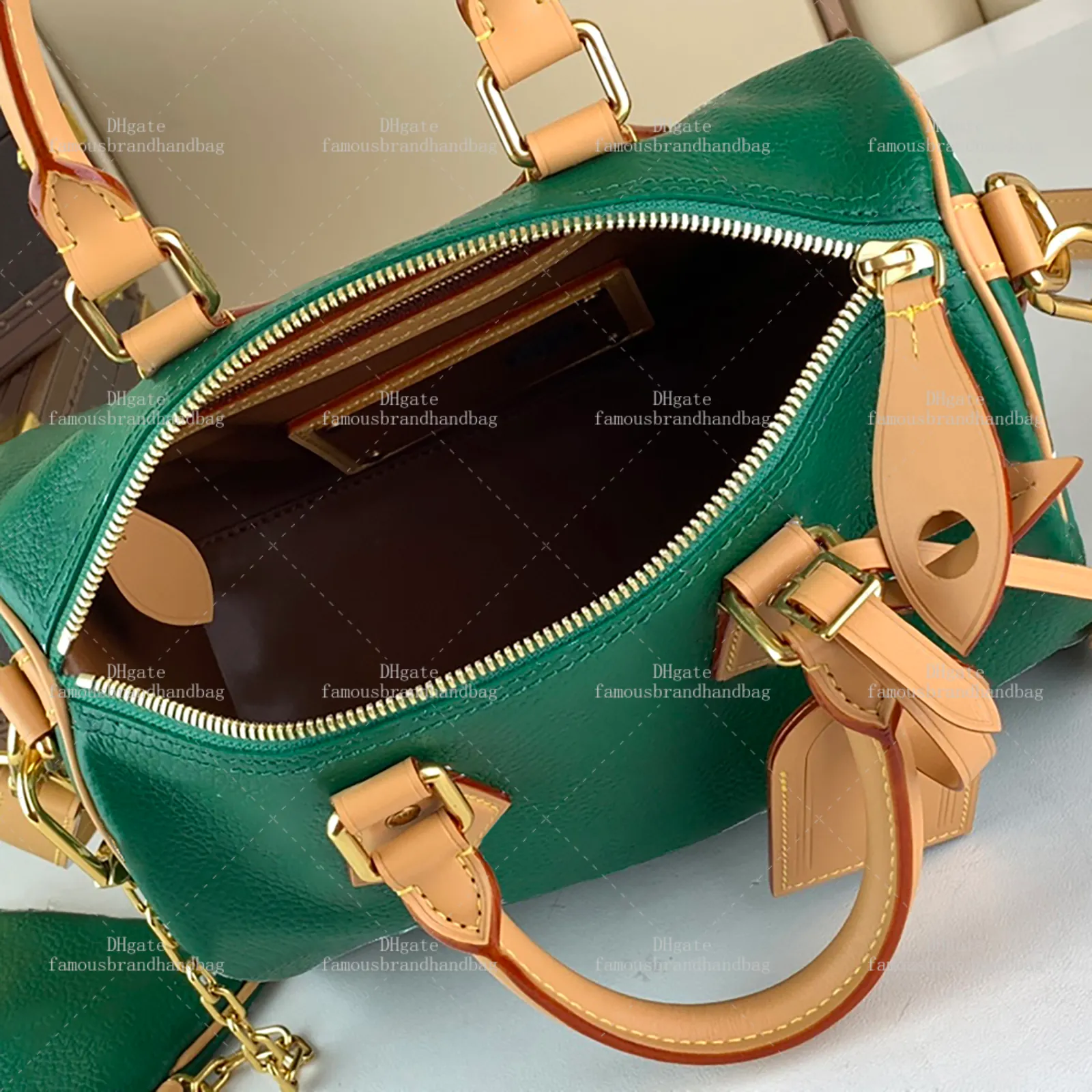 Luxury Boston Designer Green Leather Crossbody Bag Soft