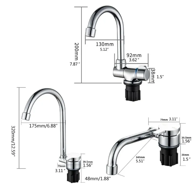 Wall Mount Kitchen Faucet Adjustable Hot and Cold Water for RV Yacht ...