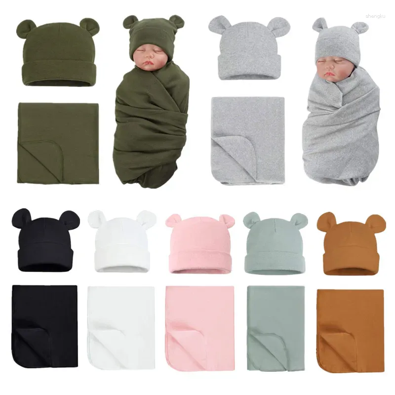 Couvertures 2 pcs coton pur coton bébé chapeau de couverture set en mousseline respirante née recevant une enveloppe de swaddle pour 0 à 6 m de sommeil
