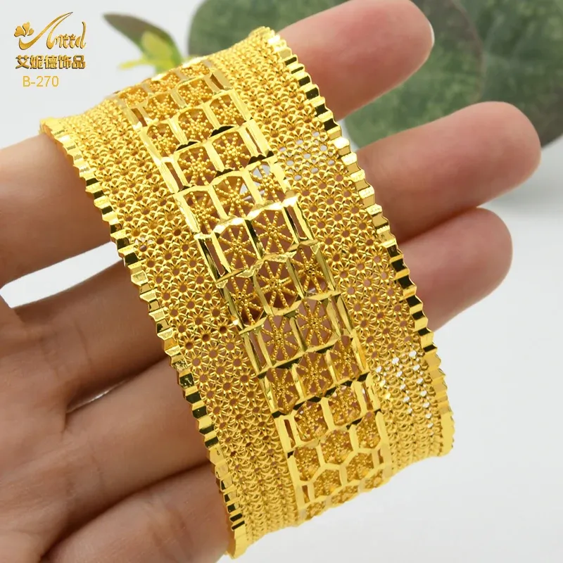 Bangles ANIID Indian 24K Gold Plated Cuff Bangle For Women Hawaiian Bridal Wedding Jewellery Wholesale Jewelry Dubai Pure African Gifts