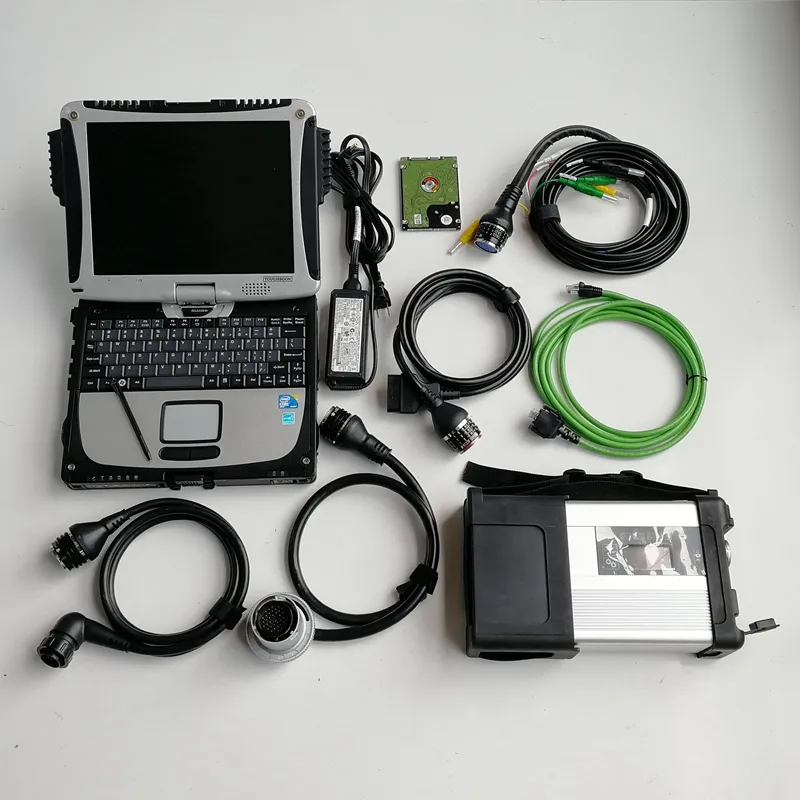 Auto Diagnostic Tools MB Star C5 SD 5 Car Interface Cables Connecting Used Laptop CF19 and 320GB HDD Latest So/ft/ware Ready to Work