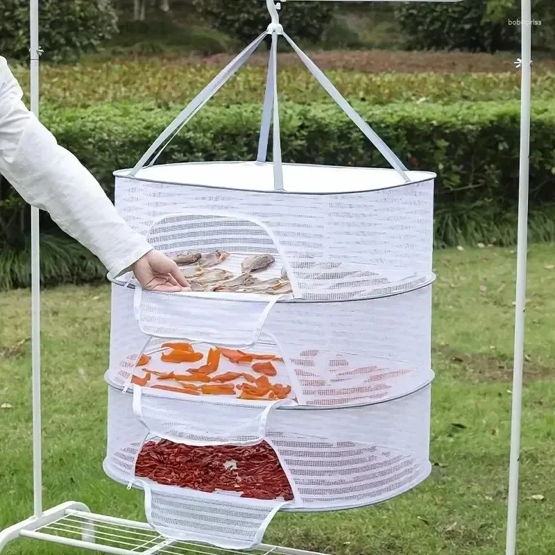 Cabides de secagem de alimentos net muti-camada pendurado secador para ervas de frutas vegetais portátil dobrável roupas gaiola roupas