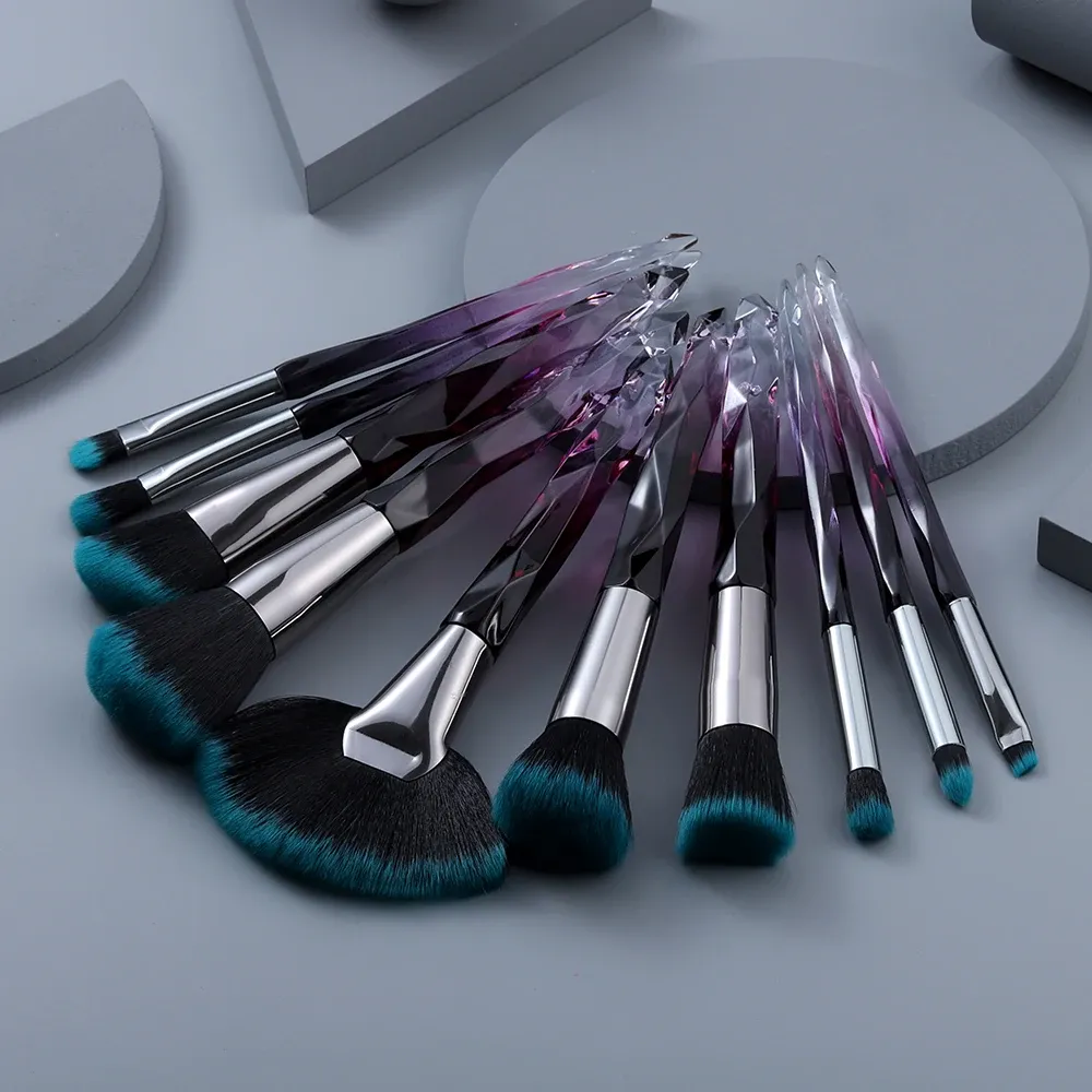 Pinsel Kosmetyki 10pcs Kristall -Make -up -Bürsten Set Lose Pulver Blush Contouring Foundation Lidschatten Concealer Beauty -Werkzeuge Voller Set