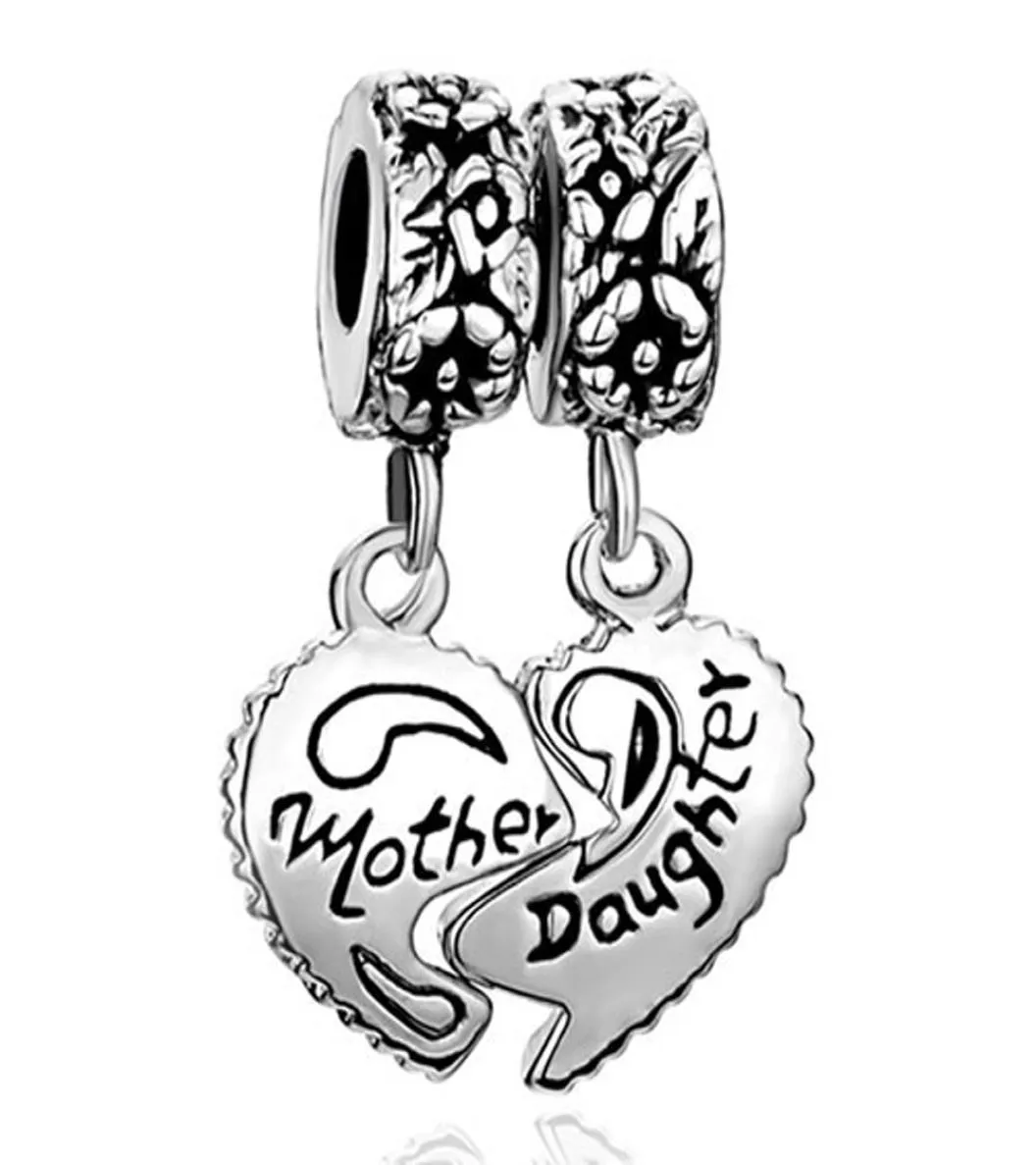 Alla hjärtans dag smycken metall Mother Daughter Heart Set Drop europeisk stil dingle pärla spädbarn lycklig charm passar charm armband6472768