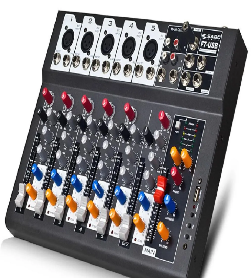 Mini console mixer audio F7USB con USB Processore di effetti integrato Mixer audio Console audio mixer a 7 canali Alimentazione 48 V6700583