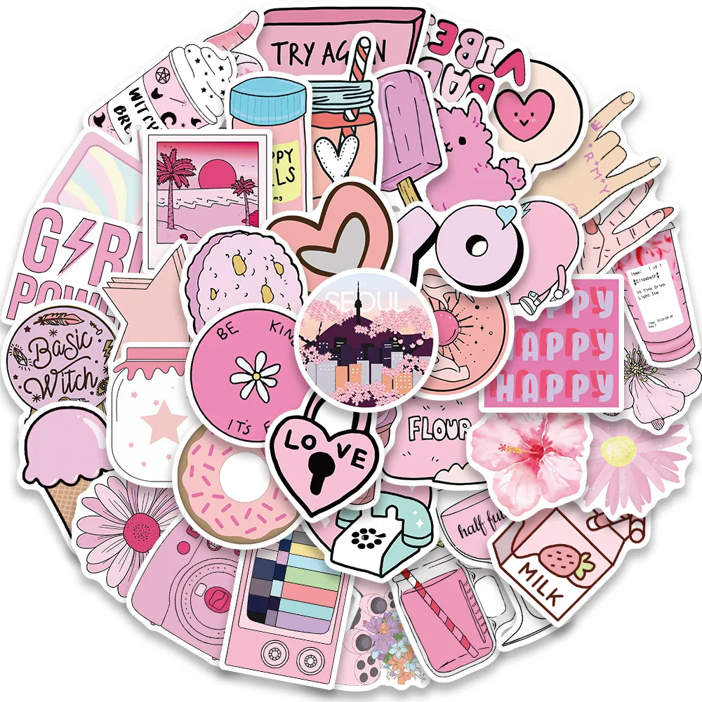 Pink Aesthetic Stickers Waterproof Vinyl Decals For Laptops ...