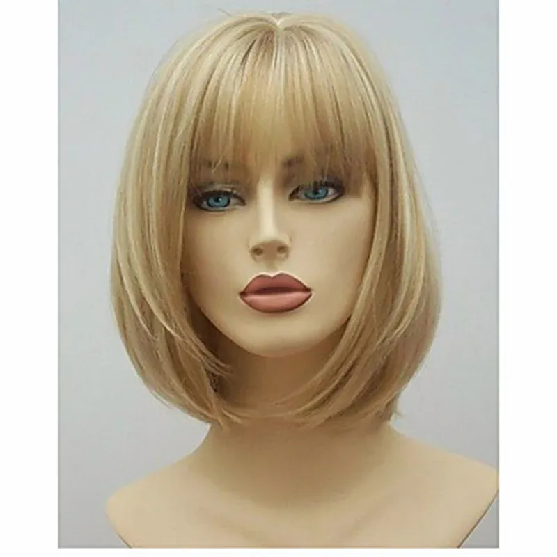 Wigs HAIRJOY Women Synthetic Hair Short Straight Blonde Wig Heat Resistant Fiber for Daily Use