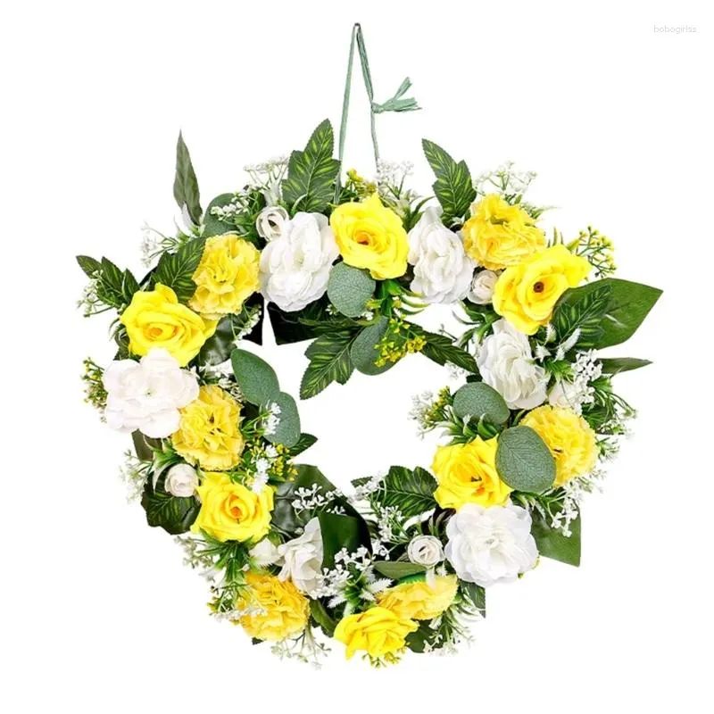 Dekorativa blommor Gul blommor Krans Hållbar hjärtformad Garlandsdekoration Fade Resistant Ornament för alla hjärtans dag och födelsedagar