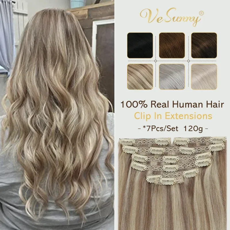 ヘアエクステンションマシンのエクステンションvesunnyクリップメイドレミーヒューマンヘア120g/7pc