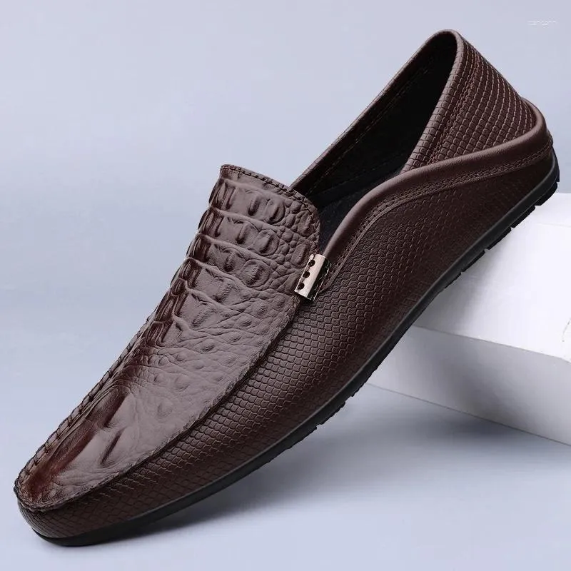 Casual Shoes Luxury Genuine Leather Loafers Slip On Breathable Crocodile Pattern Men Formal Moccasins Driving Mens