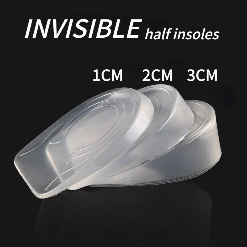 2sts Invisible höjd Ökning Insulor Silikongelhäl Lyftning Insatser Transparent fotvårdskydd Elastisk sko Insert 3CM 240321