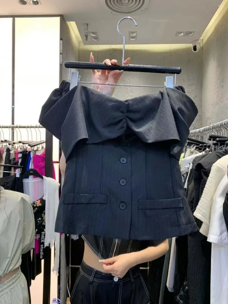 Kvinnors blusar skjortor kvinnor besättning hals 2023 sommarkläder designkänsla one-ord krage off-the-skodare skjorta smal topp kvinna kläder dr dhuwe