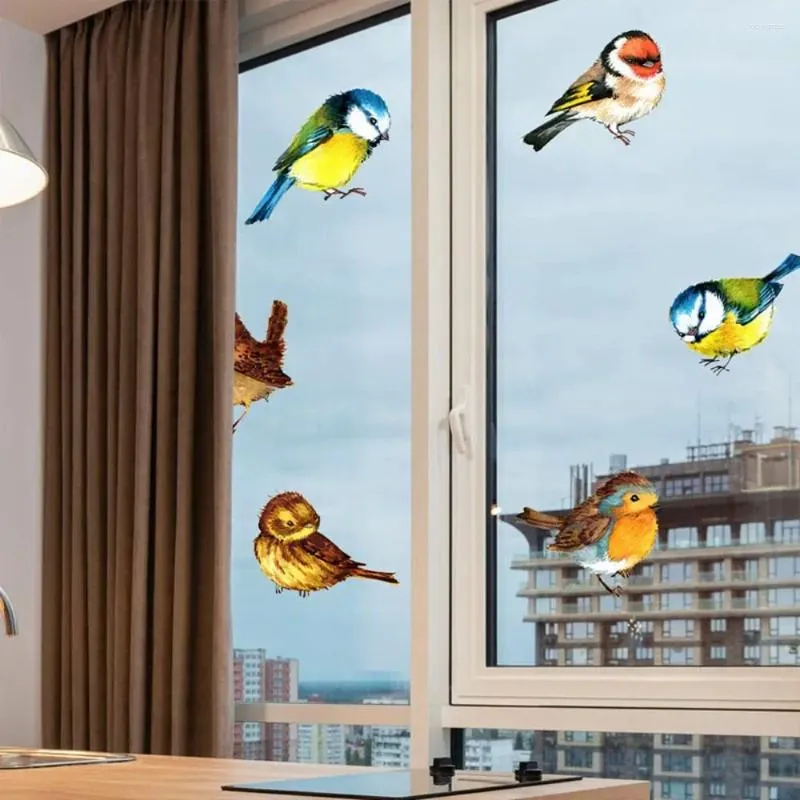 Window Stickers 6pcs Creative Home Decor Non Adhesive Electrostatic Prevent Bird Glass Sticker Painting Decals Hummingbird Film