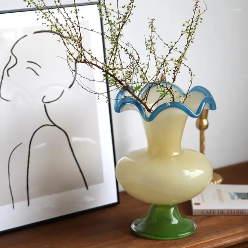 Vazolar Işık Lüks Lüks Retro Dekorasyonlu Fransız El Sanat Vazo Oturma Odası Cam Çiçek Masa Dekorasyonu
