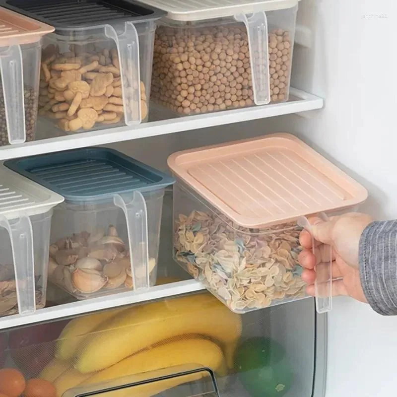 Bottiglie di stoccaggio Frigorifero Scatola di conservazione della freschezza Cucina con manico Coperchio in plastica Sigillato Barattolo di frutta per alimenti