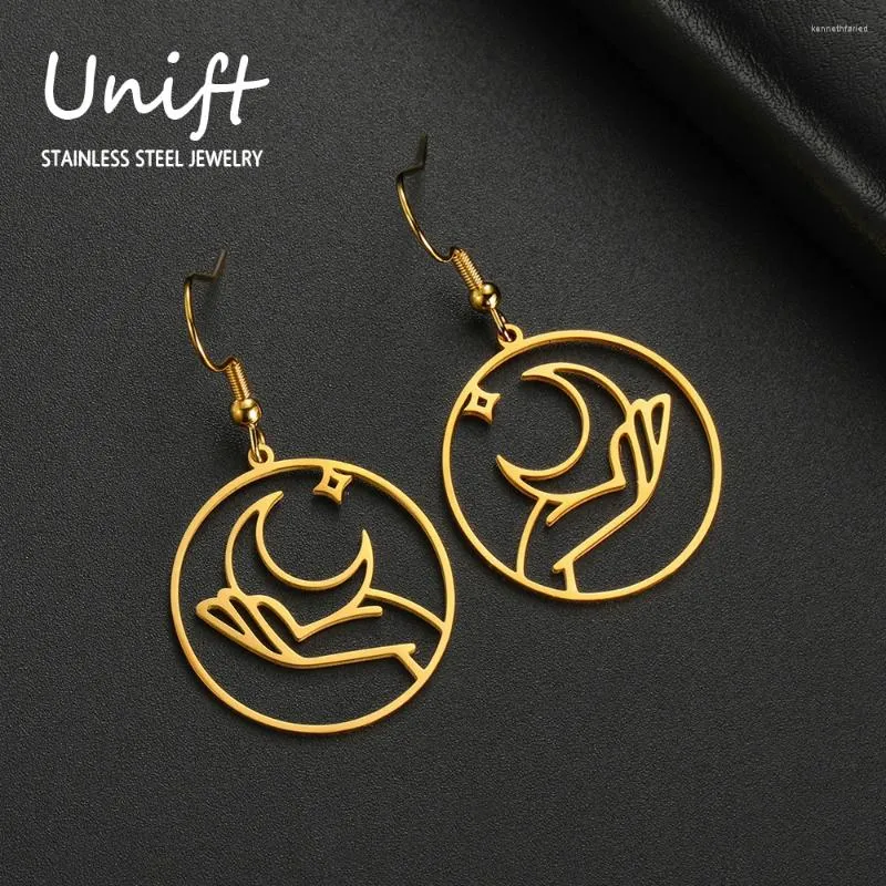 Dangle Earrings Unift Crescent Moon Star Hand womenステンレス鋼ドロップヴィンテージミスティカルウィッチジュエリーバースデーギフト