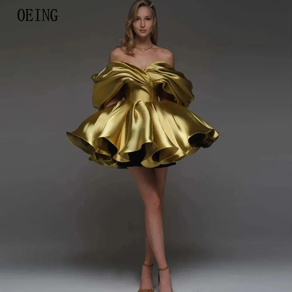 Oeing lyxig cocktailklänning från axelkvällen prom klänningar draperade korsett tillbaka mini formella ocn party klänningar satin vestido 240325