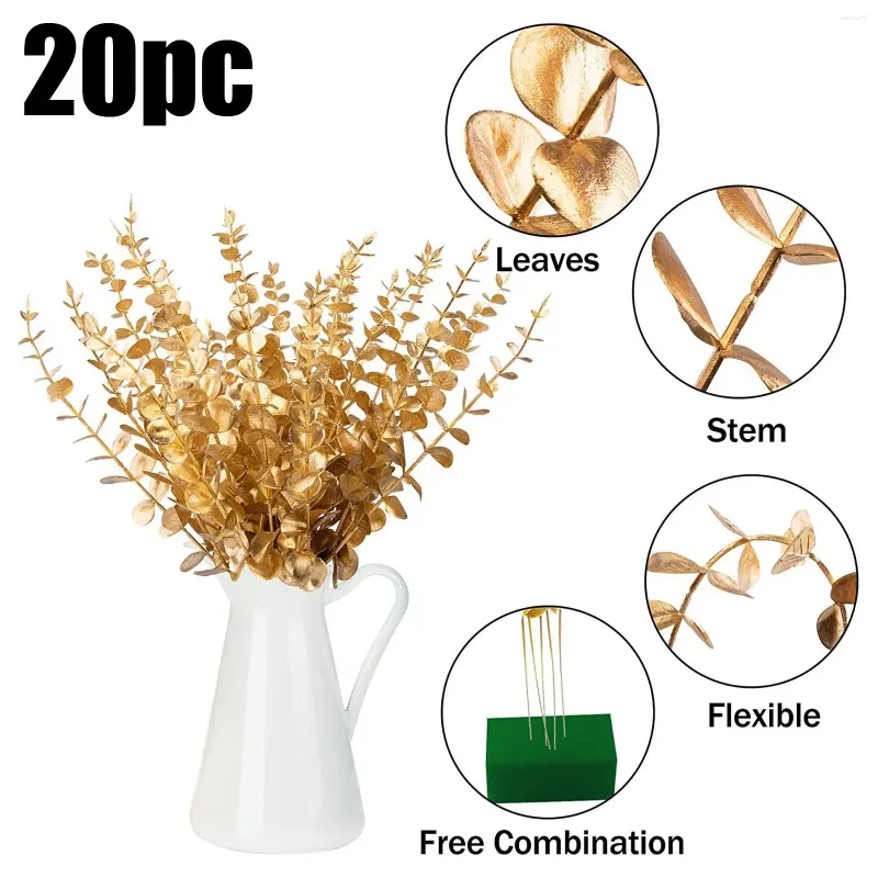 Decoratieve bloemen 20 stuks gouden stengels kunstmatige bladeren decor takken met 15 inch faux stam voor vaas bruiloft