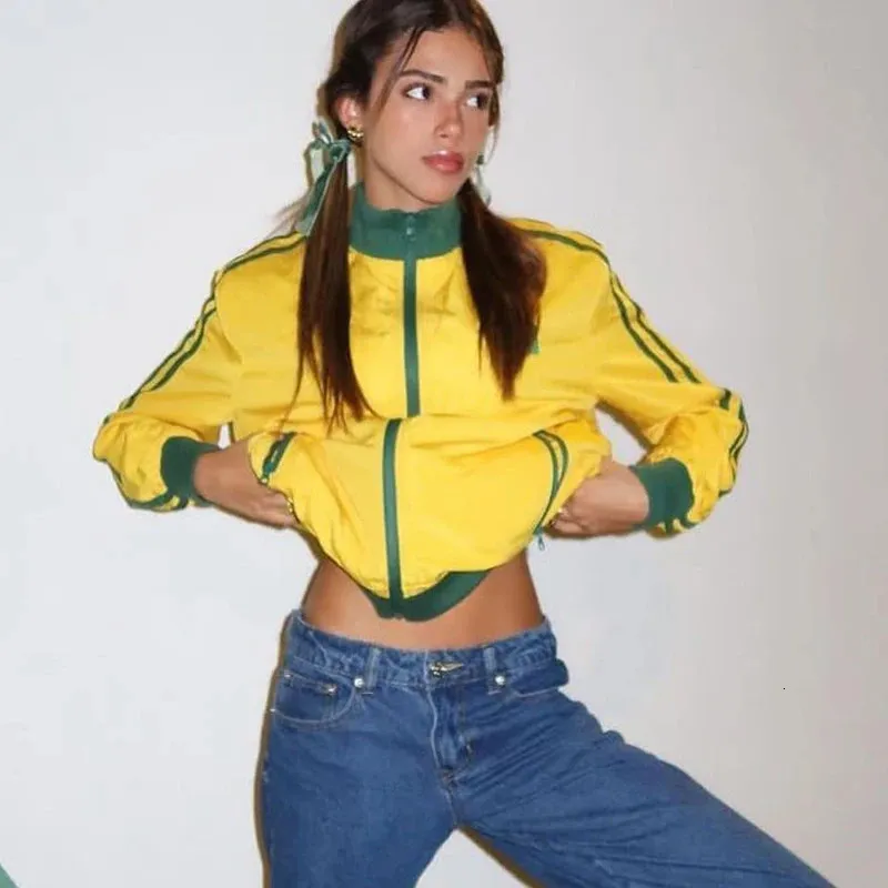 Y2K Donna Vintage Brasil ricamo Streetwear Felpe con zip Harajuku Giacca a vento Oversize con cerniera Giacche Abiti Hip Hop 240326