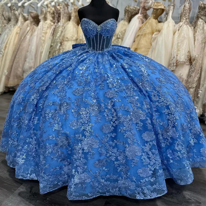 Блестящие платья Quinceanera с блестками, милое милое платье для выпускного вечера для 15 лет, открытая косточка с галстуком-бабочкой, платья de quinceanera