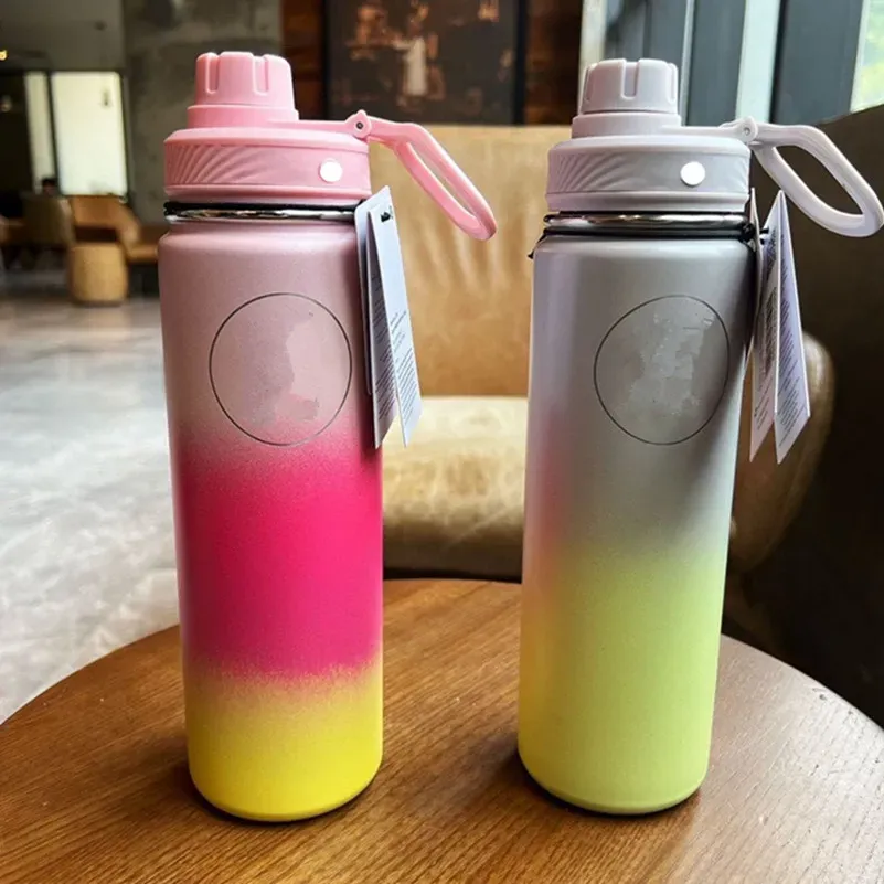 Bottle LL Water Bottle Vacuum Yoga Sport Bottles Simple Gradient Color Straws Stainless Steel Insulated Thermal Vacuum Cups with Lid Ther