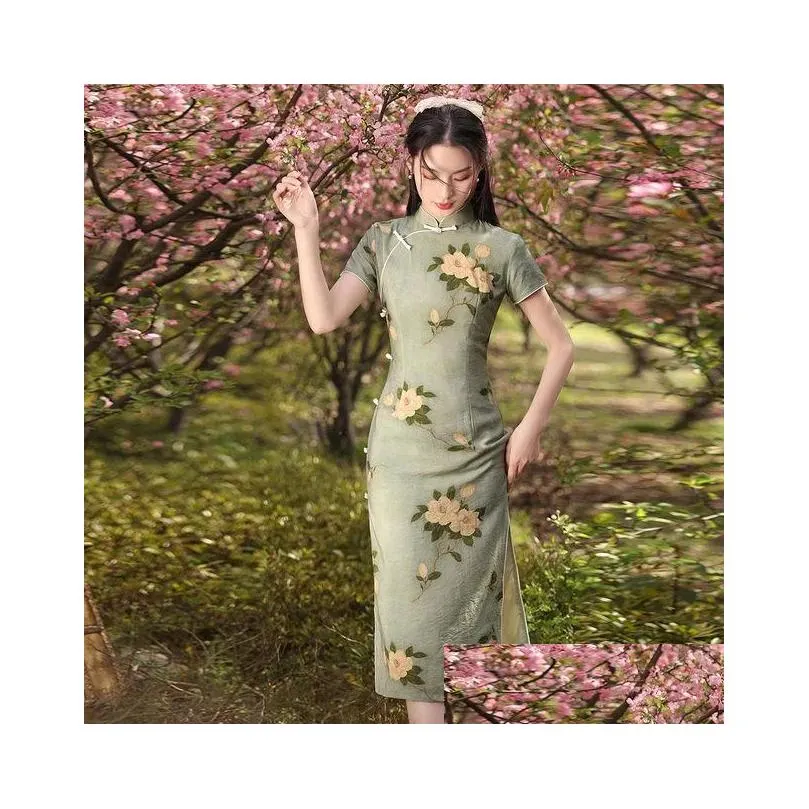 Roupas étnicas Feminino Elegante Cheongsam Retro Temperamento Jovens Meninas Vestido Impd Qipao Mulheres Modernas Y Chinês Tradicional Drop Delive DHTGC