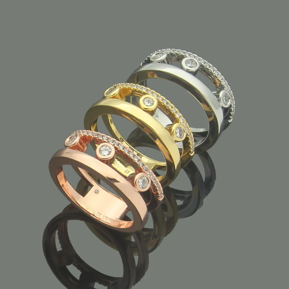 Anel de designer 18k anel de amor de ouro com cristal para mulher anel três deslizamento de diamante homens jóias de casamento anéis para mulheres femininas presente noivado moda