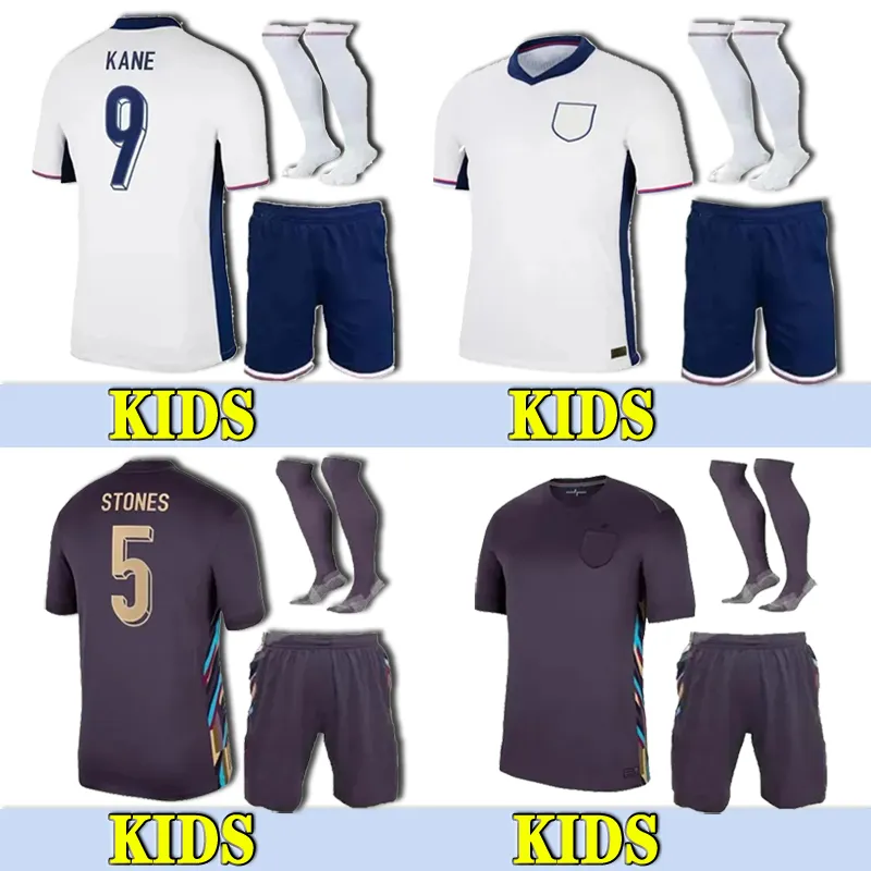 2024 Kids Fotbollssatser Soccer Jerseys Saka Foden Bellingham Rashford England Kane Sterling Grealish National Team Football Kit