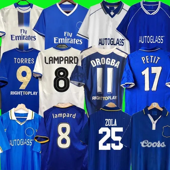 Maglia da calcio retrò CFC Drogba Torres Lampard 12 13 Finale 96 97 99 82 85 87 89 90 Maglia da calcio vintage Crespo Classic 03 05 06 16 ZOLA Vialli 07 08 Maniche lunghe