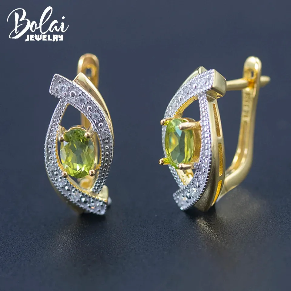 Boucles d'oreilles Bolai Natural Peridot fermoir Boucles d'oreilles solides 925 Sterling Silver Yellow Gol Gemstone Fine Bijoux pour les femmes Girl Trend 2020