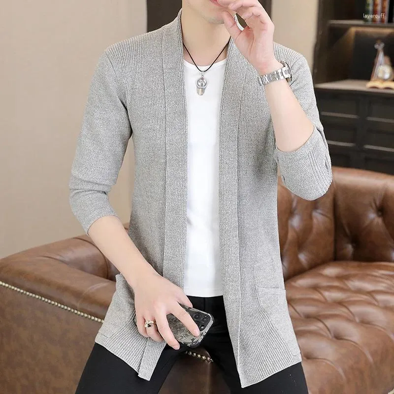 Men's Sweaters Fashion Handsome Slim Solid Color Lapel Pocket Casual Cardigan British Style Korean Loose Everything.