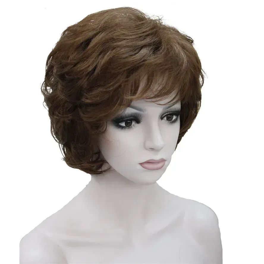 Peruker Strongbeauty Women's Wigs Black/Brown Natural Short Curly Hair Synthetic Full Wig 18 Color