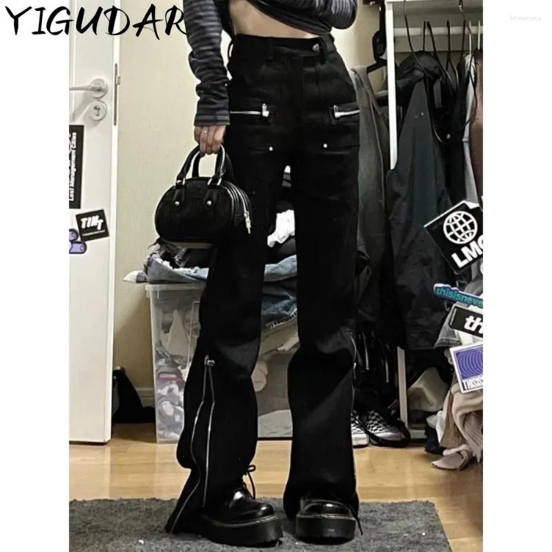 Women's Jeans Dark Gothic Clothes Baggy Cargo Women Techwear Hippie Pants Mom Goth Punk Black Denim Trousers Cyber Y2k