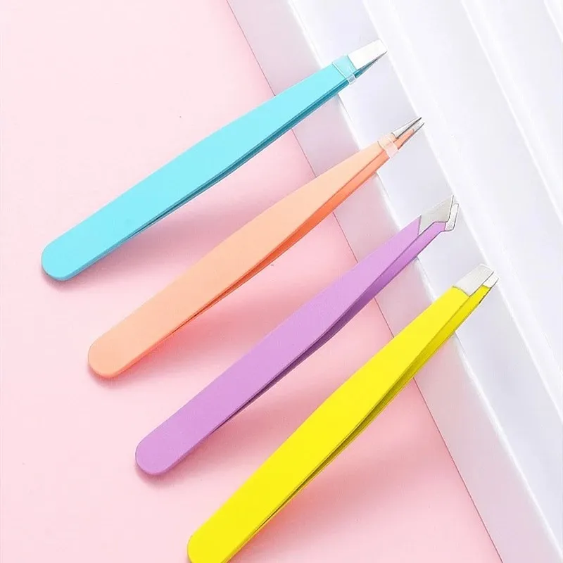 2024 Tiptes de sourcils Set Set Clip Clip Clamps Tize Tweezers For Hair Beard Repoval with Le cuir Case Slant Makeup Tool