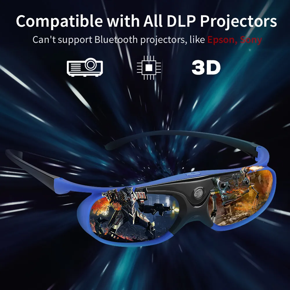 Pack De 4 Lunettes 3D Actives Rechargeables - Compatibles DLP-Link, XGimi, Jmgo - Fréquence 144 Hz Pour Gaming Et Cinéma - 13